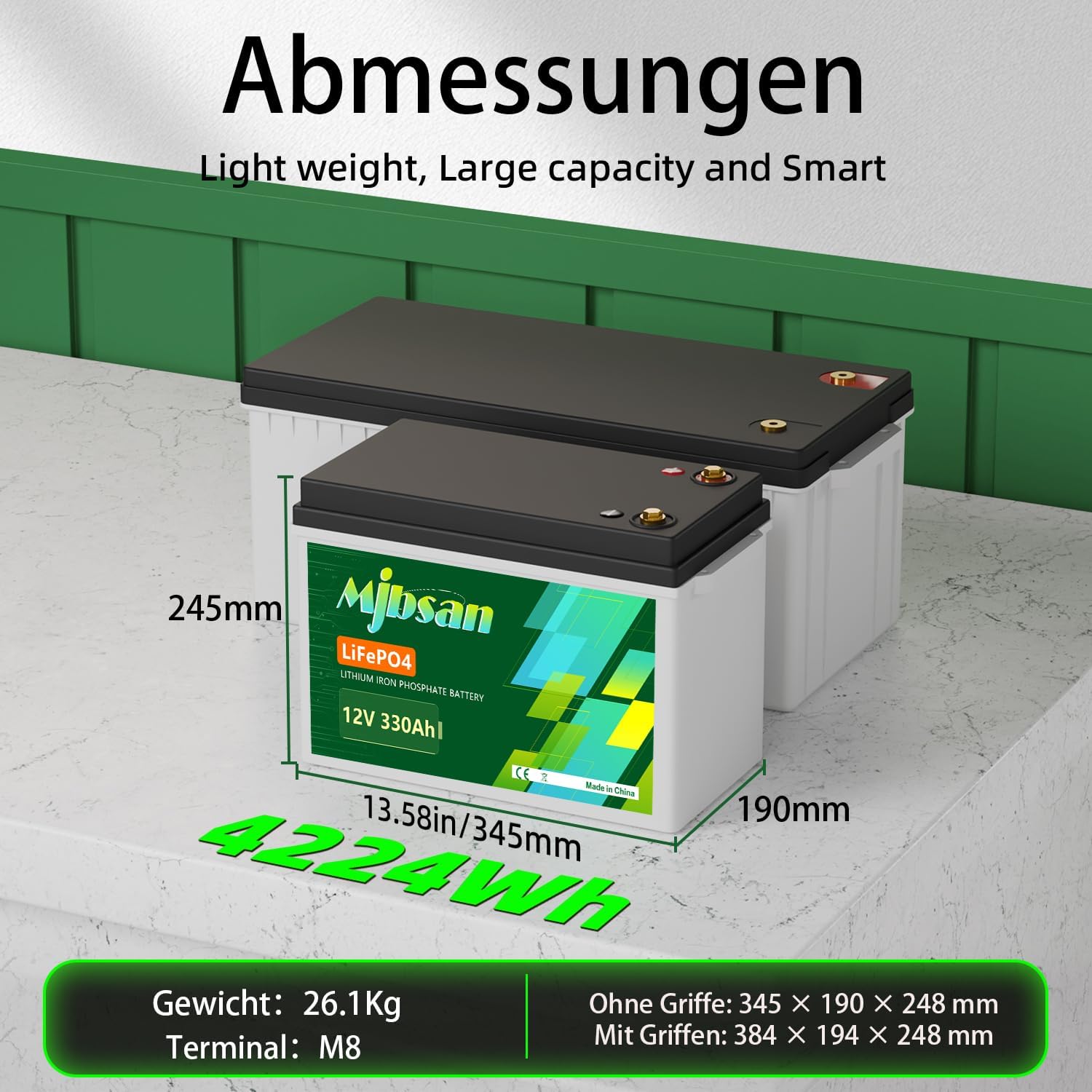 Detalle de Mjbsan 12V 330Ah LiFePO4-litiumbatteri med Bluetooth och 200A BMS