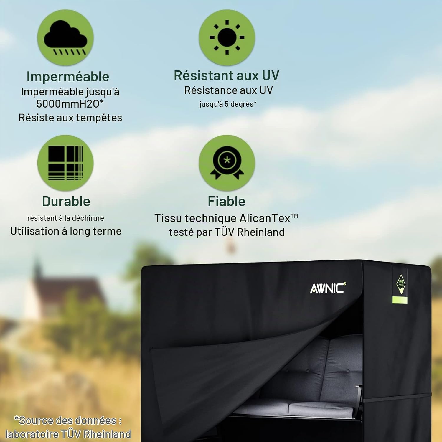 Detalle 1 de AWNIC G-QQ210-3D hoes voor Hollywoodschommel, 3-zits, waterdicht 420D Oxford