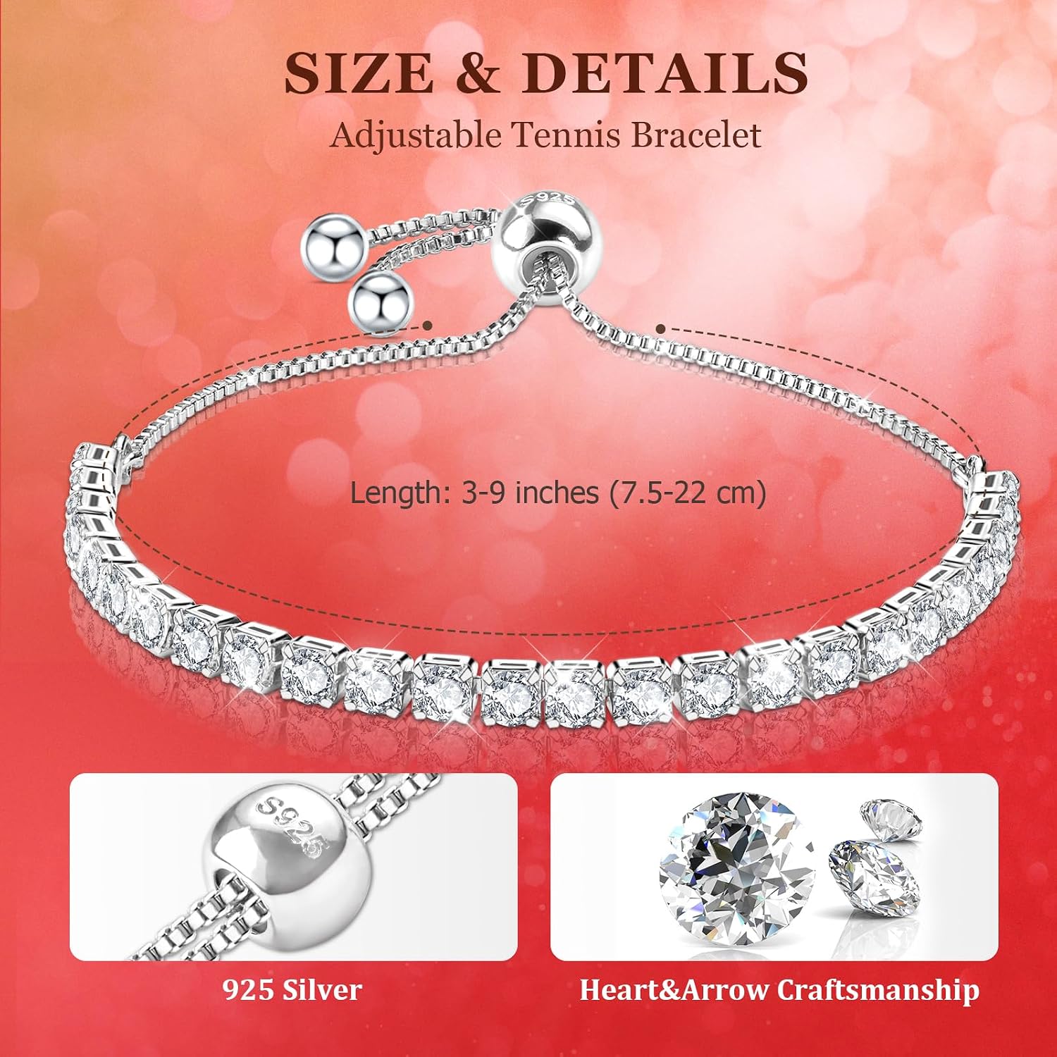 Thumbnail 1 de J.Fée Silver Tennis Bracelet for Women – Adjustable S925 Jewellery with Clear CZ Stones