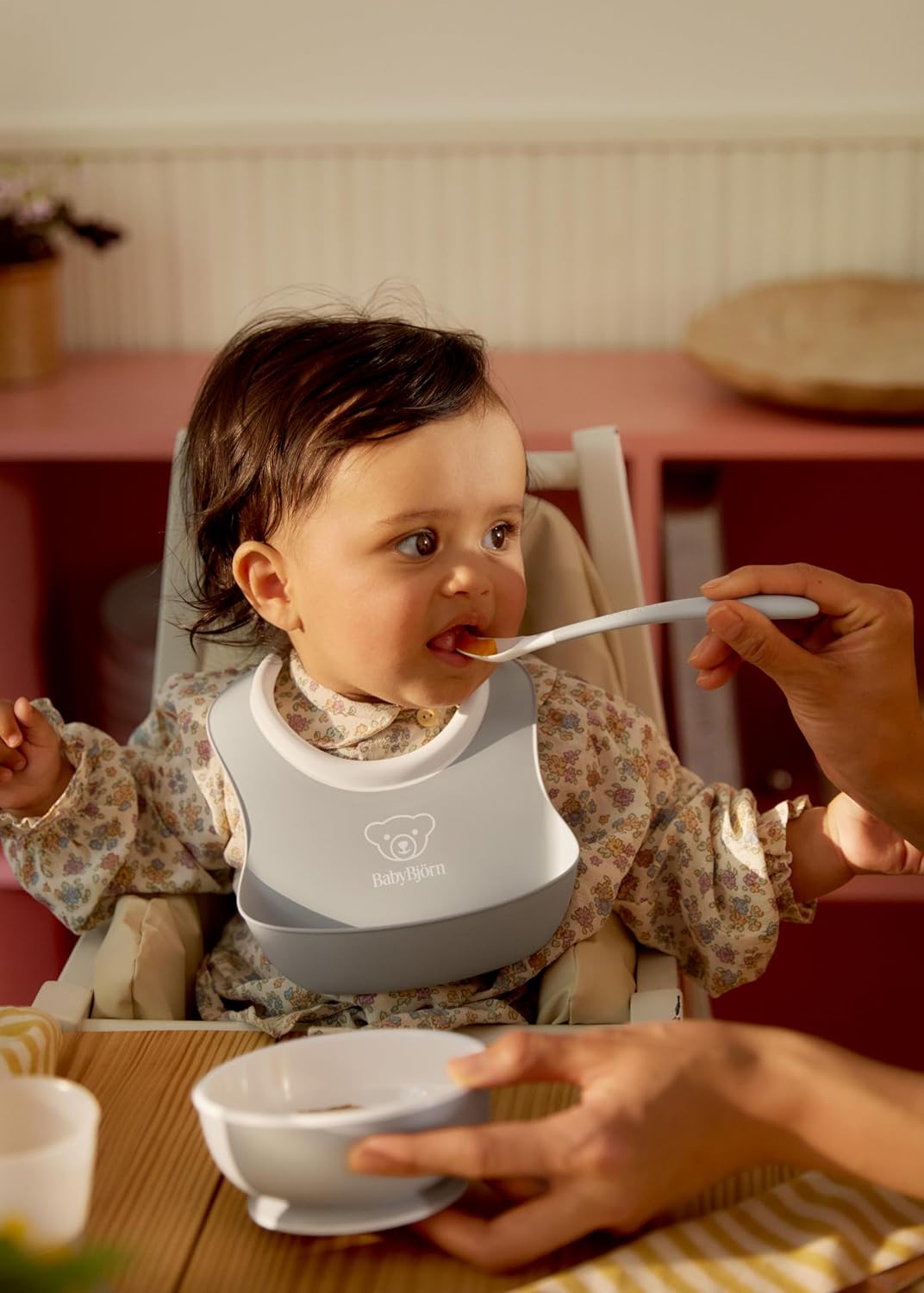 Detalle de BabyBjörn Kindergeschirr 3 Teile Grau – Spülmaschinengeeignet, BPA- und PVC-frei
