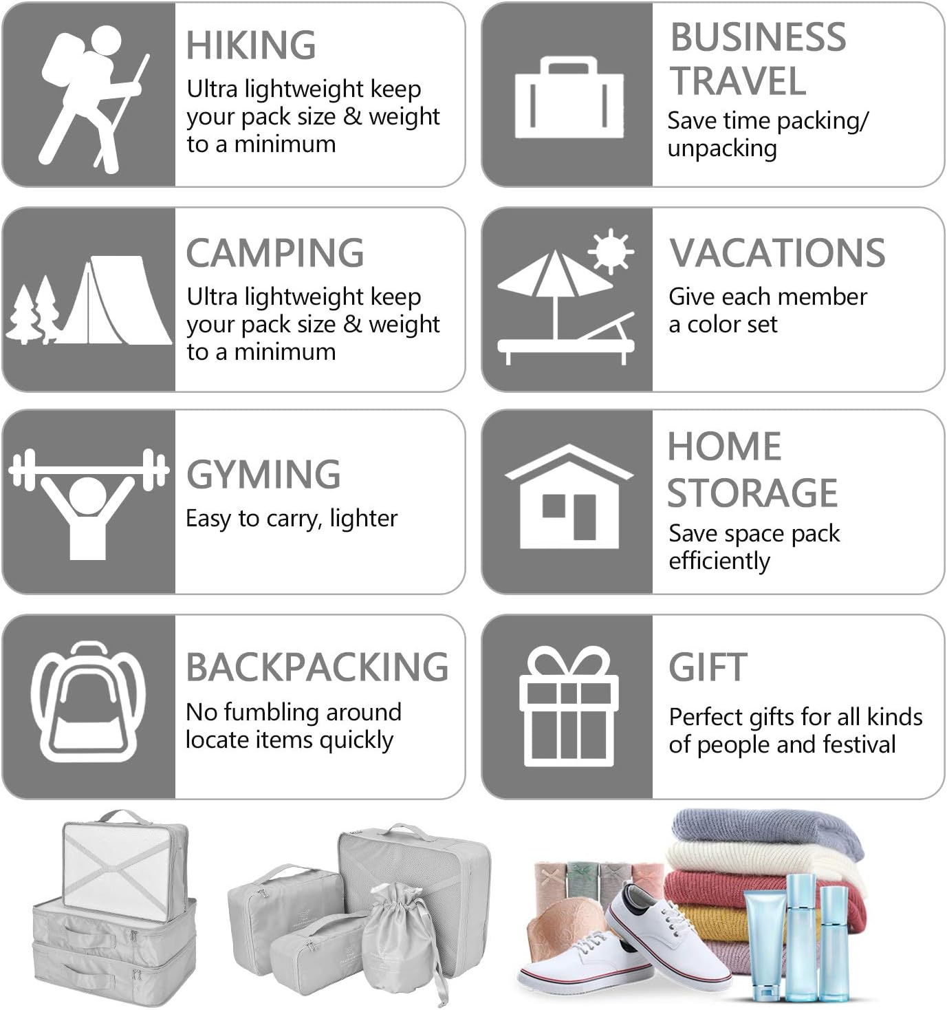 Thumbnail 4 de BETLLEMORY Packing Cubes 8-piece travel organiser set