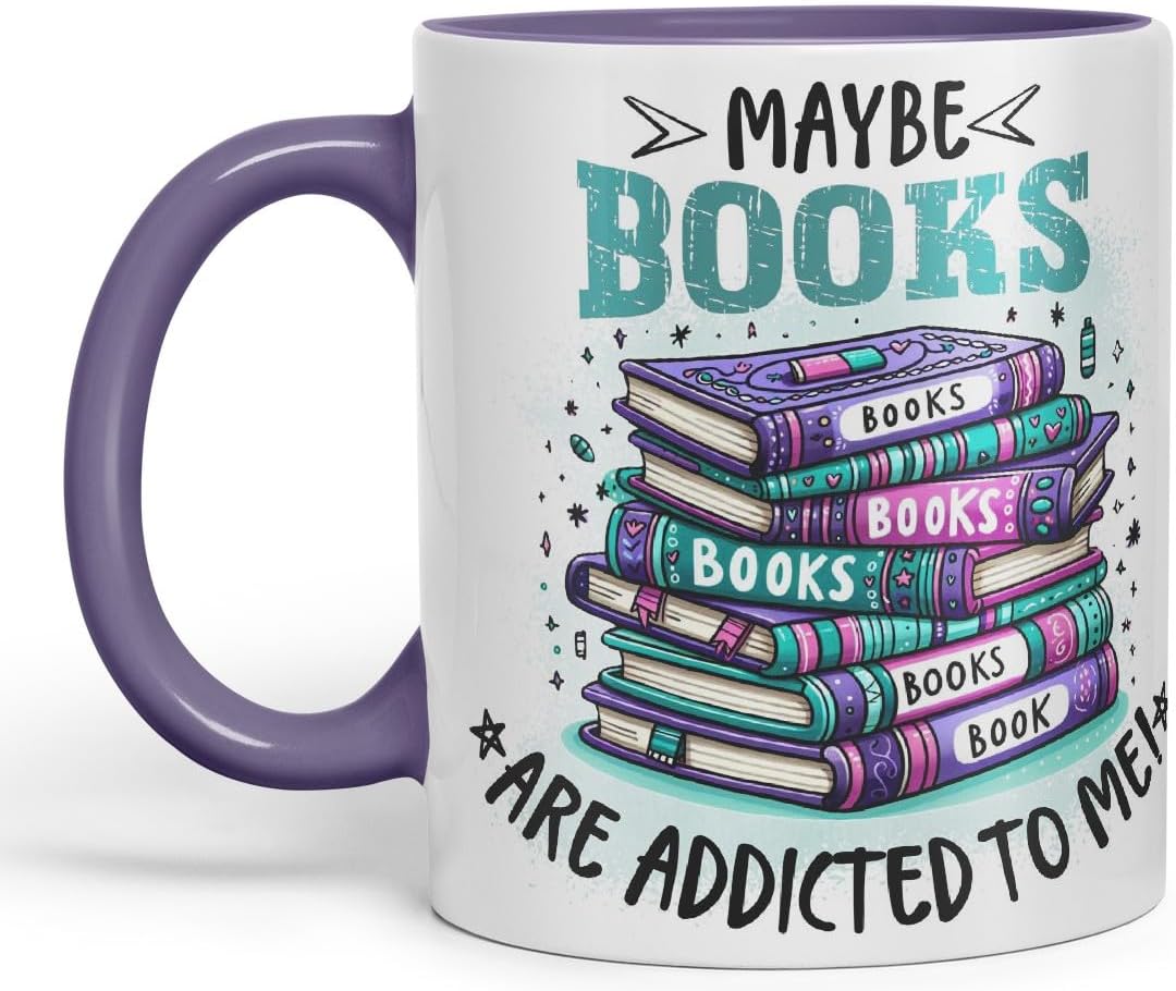 Detalle 2 de Vixar Maybe Books are Addicted to Me Funny 11oz Coloured Mug (Pink) – A Colourful Dose of Bookish Humour