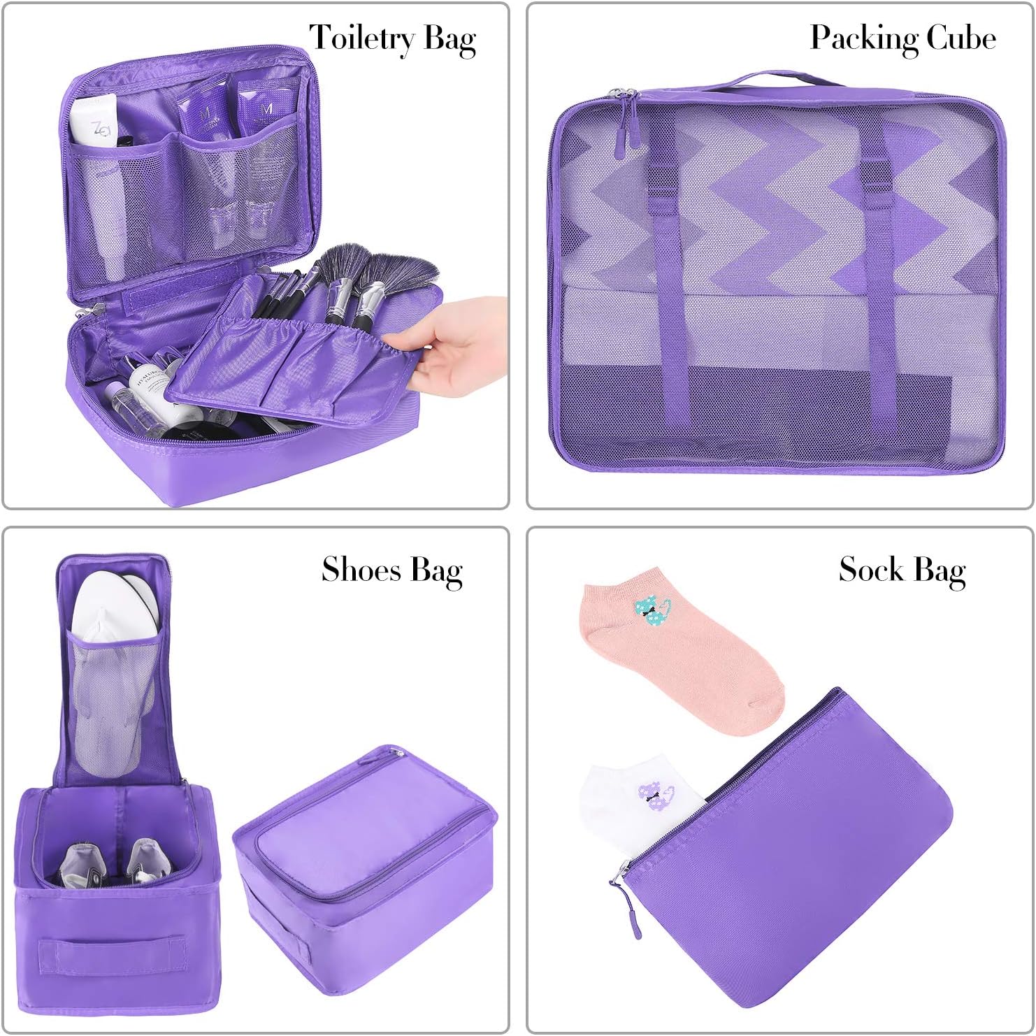 Detalle de BAGAIL 8-teiliges Packwürfel-Set – Kofferorganizer aus Nylon mit Mesh, inkl. Unterwäsche-, Kultur- und Schuhtasche
