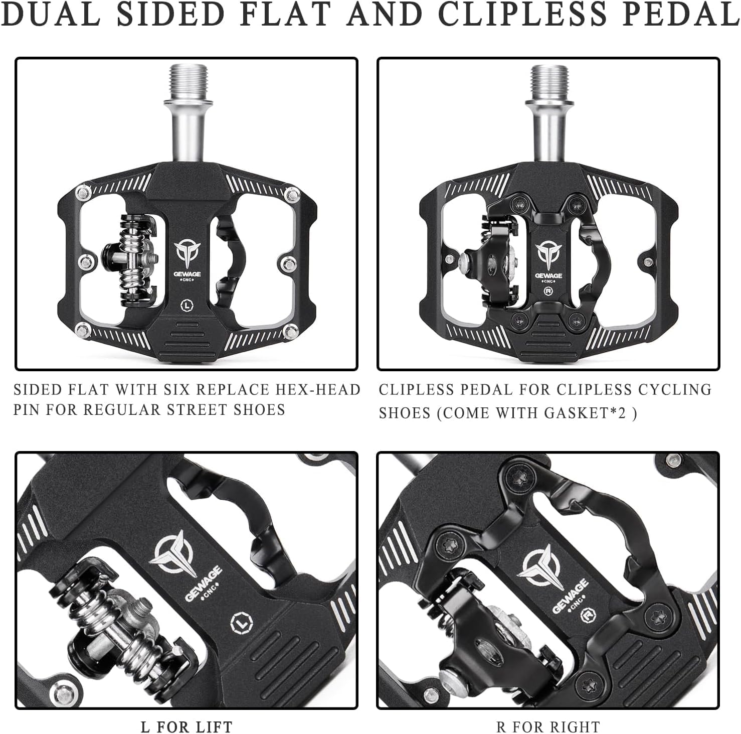 Thumbnail 4 de Pédales vélo SPD double fonction GEWAGE (plateforme + clipless) en aluminium 9/16
