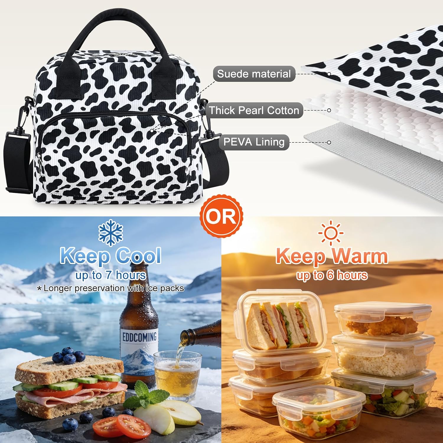 Detalle de BOCHION 12L Large Insulated Lunch Bag with Adjustable Shoulder Straps