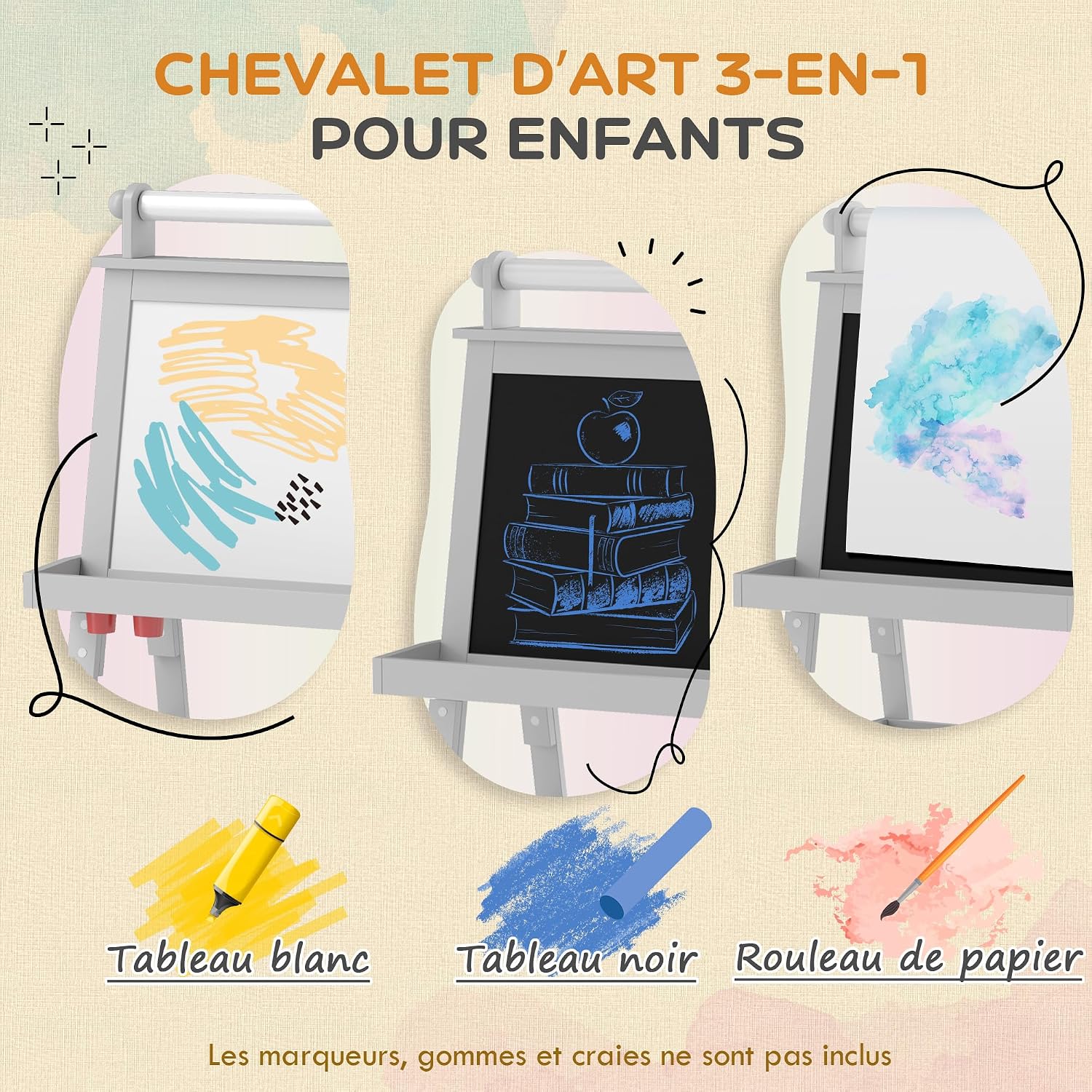 Thumbnail 2 de AIYAPLAY 3B0-012V80GY kinderezel, 3-in-1 met magnetisch whiteboard en krijtbord