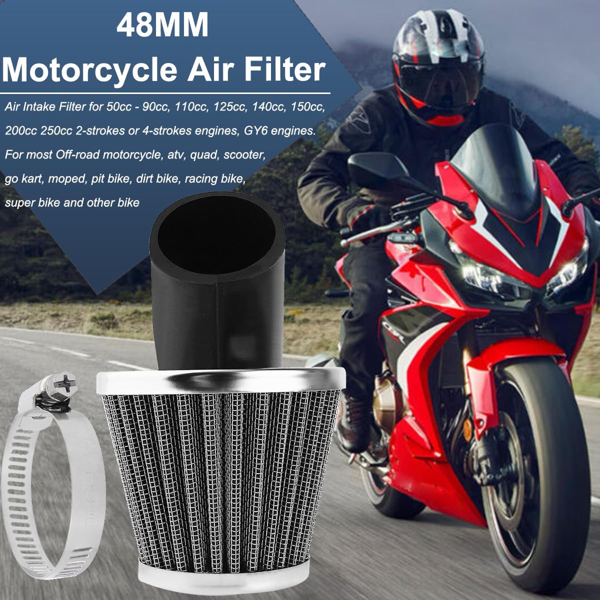 Thumbnail 2 de ZAMDOE 48mm–50mm 45° elbow air intake filter cleaner for 50cc–250cc GY6 & motocross-style bikes