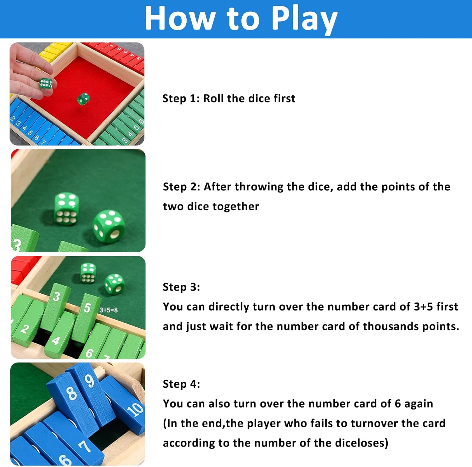 Detalle 2 de ChaneeHann Shut The Box – Würfelspiel mit 8 Würfeln, Holz-Variante