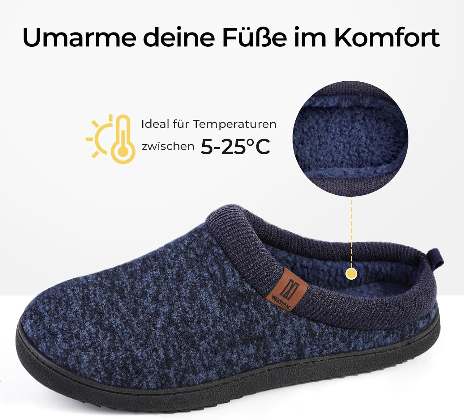 Detalle 2 de MERRIMAC Herren Slip-on Hausschuhe mit Memory-Schaum und rutschfester TPR-Sohle
