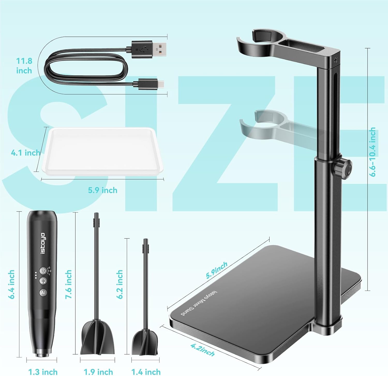 Detalle de ISTOYO Oplaadbare harsmixer Ultra met 3 snelheden en AI-modus
