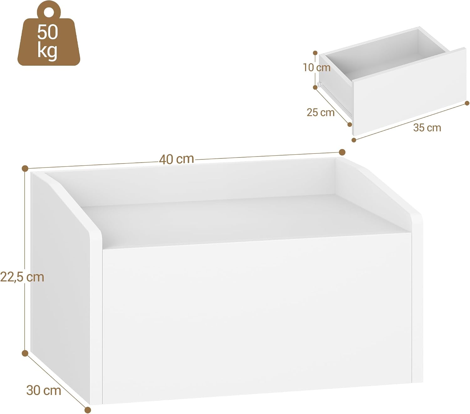 Thumbnail 2 de Hzuaneri NS52203XEU – Lot de 2 tables de chevet suspendues avec LED, 1 tiroir, 30 x 40 x 22,5 cm (blanc)