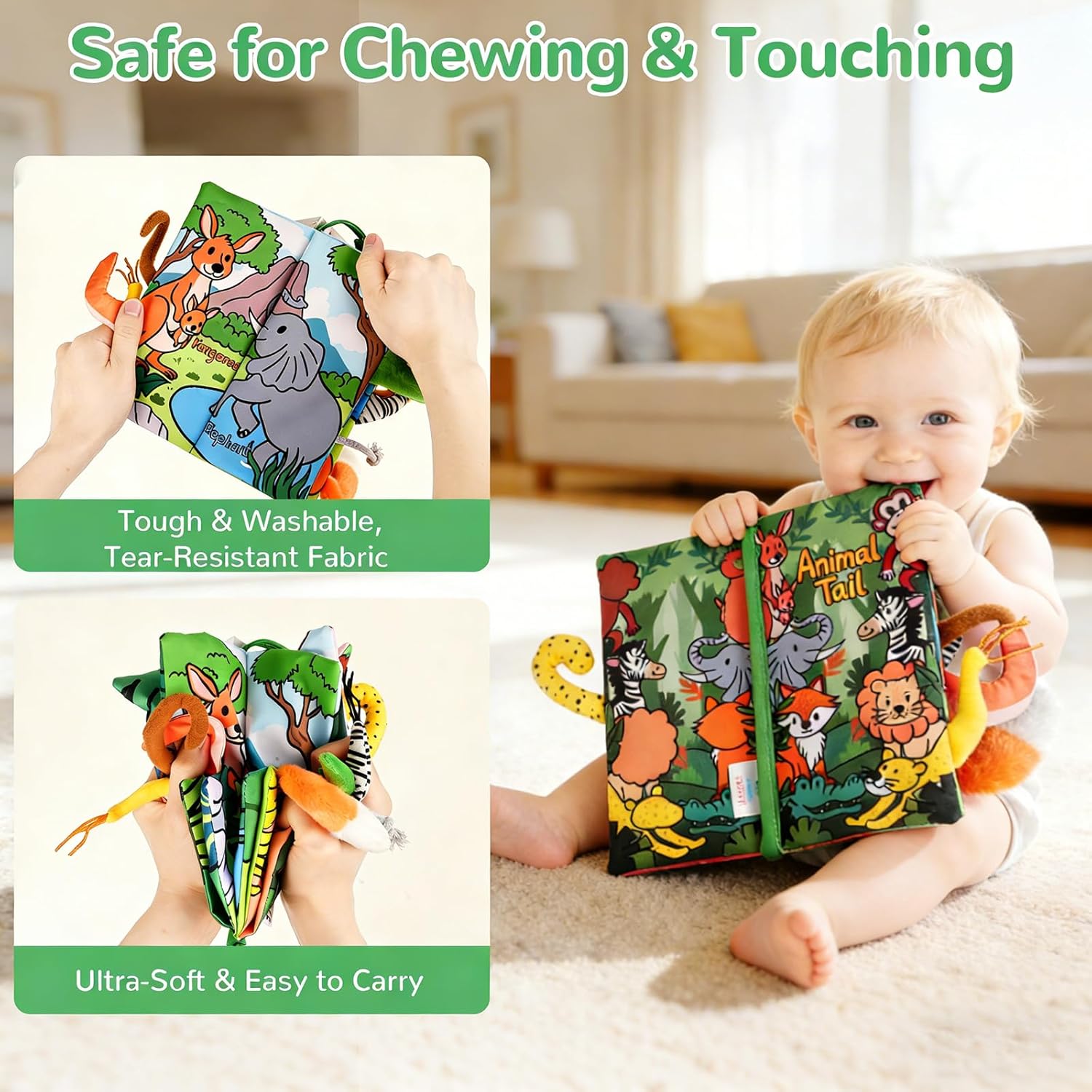 Thumbnail 3 de HECCEI Baby Books Sensory Jungle Cloth Book with Crinkle Pages & Tail Touch Feel (0–12 months)