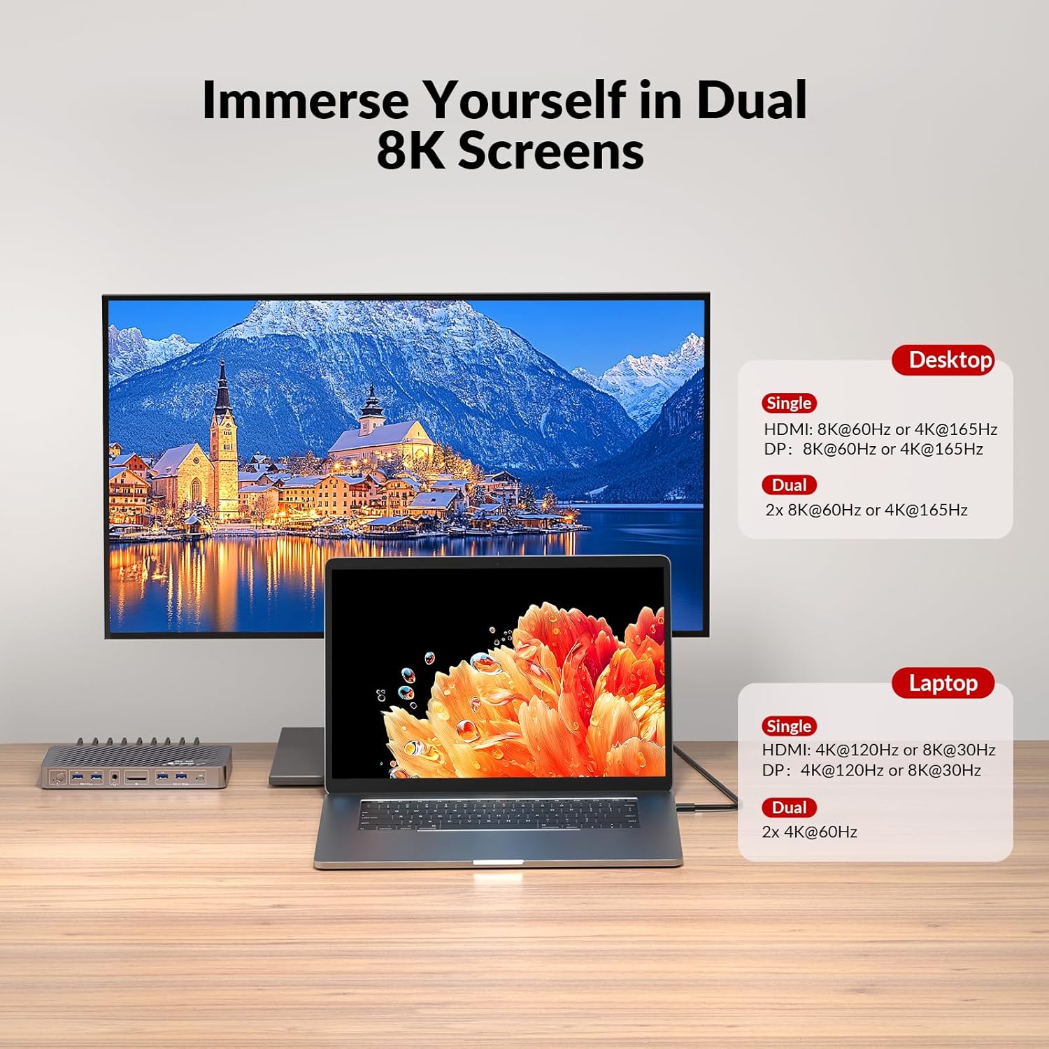 Thumbnail 1 de AV Access KVM Switch 8K pour 2 PC et 2 écrans, avec charge USB C 100W et Ethernet 1 Gbit/s