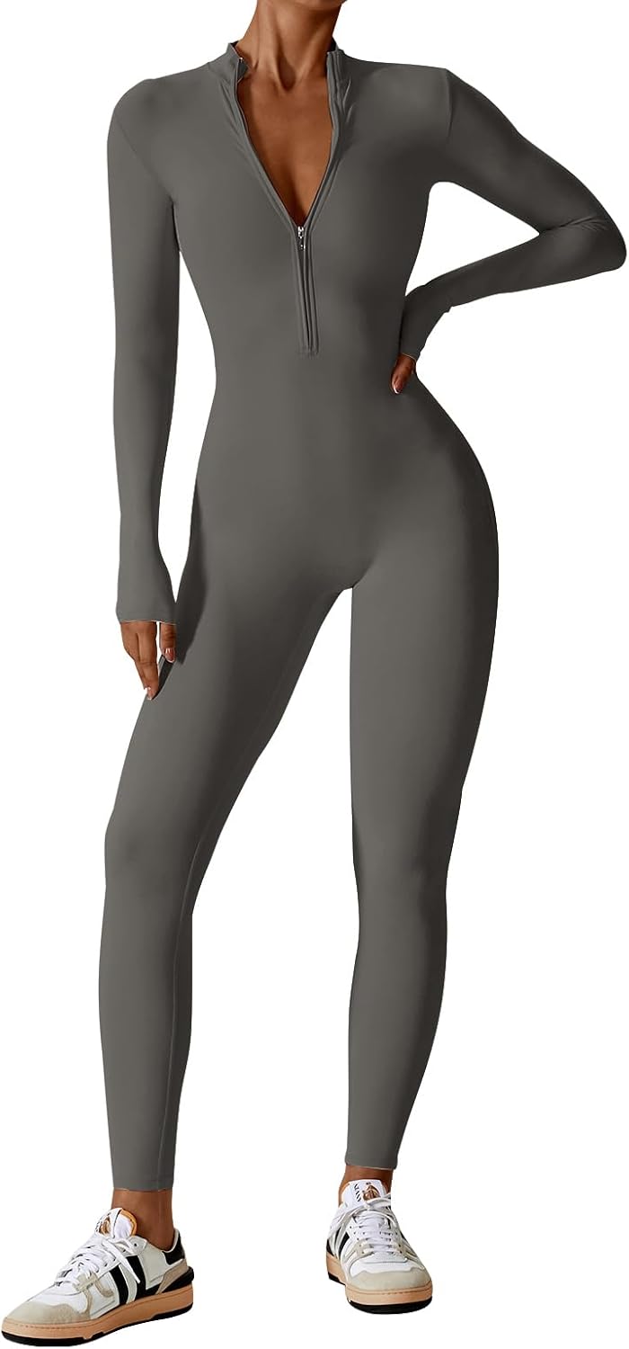 Thumbnail 6 de Ecupper Jumpsuits Damen Yoga Bodycon Einteiler Zip Up