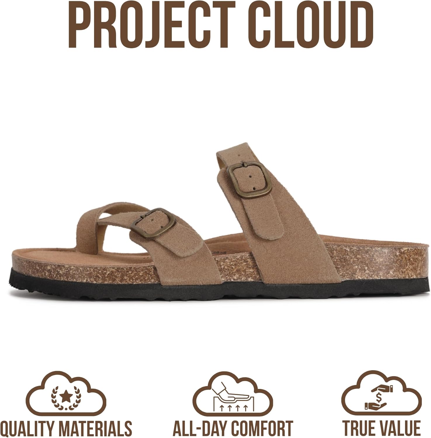 Thumbnail 3 de Project Cloud 100% Genuine Leather Women’s Sandals (Lightweight Slides with Memory Foam & Cork Footbed)