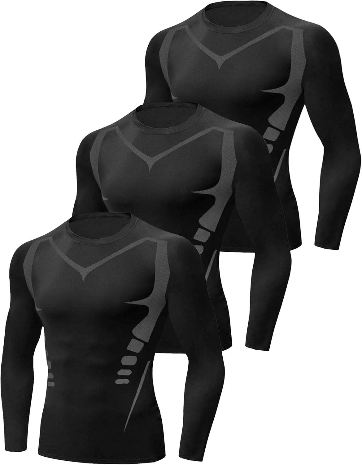 Detalle de Terecey T-Shirt Compression Homme à manches longues – séchage rapide, anti-UV et coupe slim