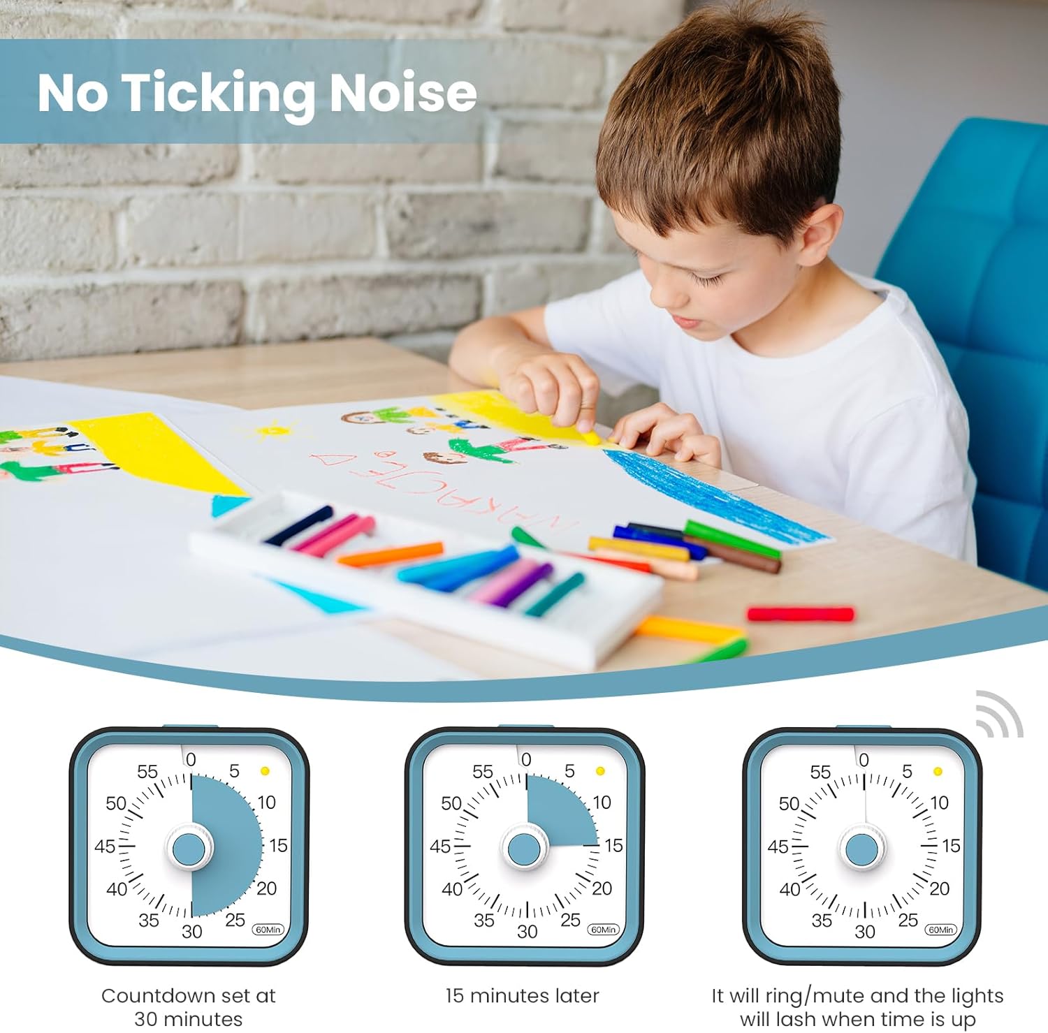 Detalle de InfPokid Timer visivo con funzione di pausa: timer contagioso per bambini e adulti, 60 minuti silenzioso