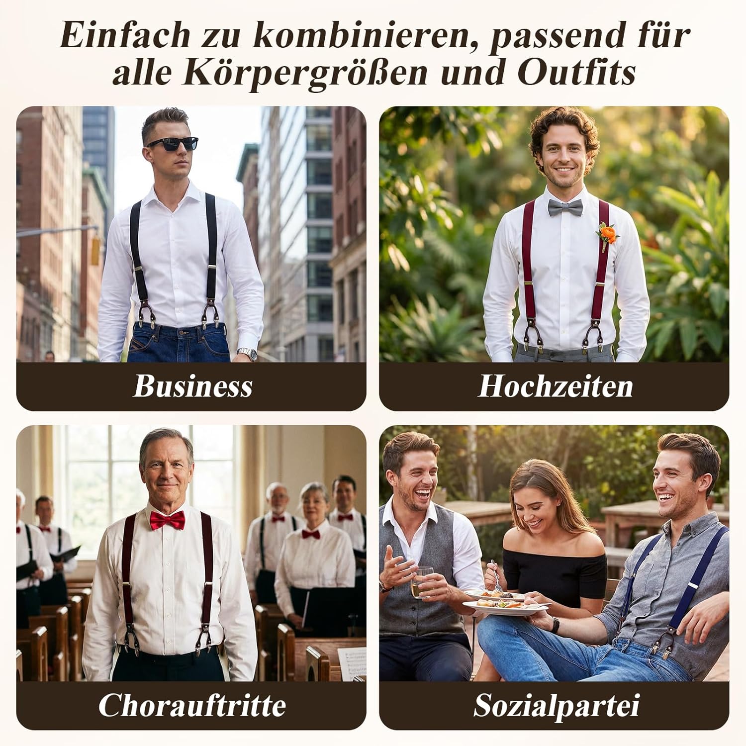 Detalle de KANGDAI Rindsleder Hosenträger für Herren (Breit, Y-Style) mit 6 Metall-Clips, 3,5 cm
