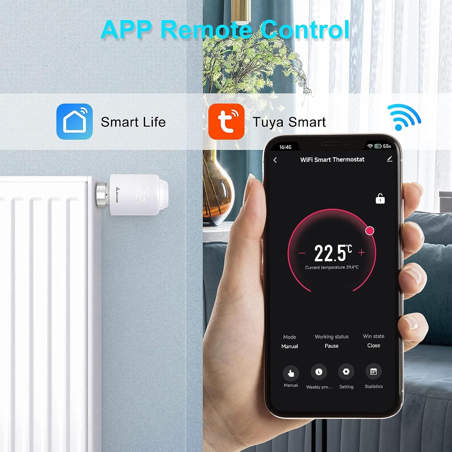 Detalle 2 de SALCAR TRV603 Thermostat Wi‑Fi thermostatique compatible Alexa 3 modes ♨