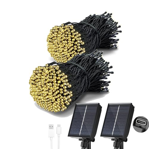 Detalle de Tacobey 2 Pack Guirnalda Luces Exterior Solar con Carga USB, 200 LED, 8 Modos, IP65 y 20 m de extensión
