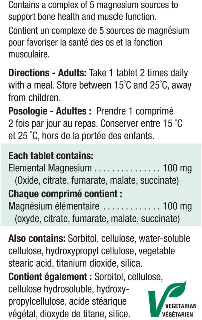 Detalle de Jamieson Extra Strength Magnesium 100 mg Tablets, 5 Magnesium Sources