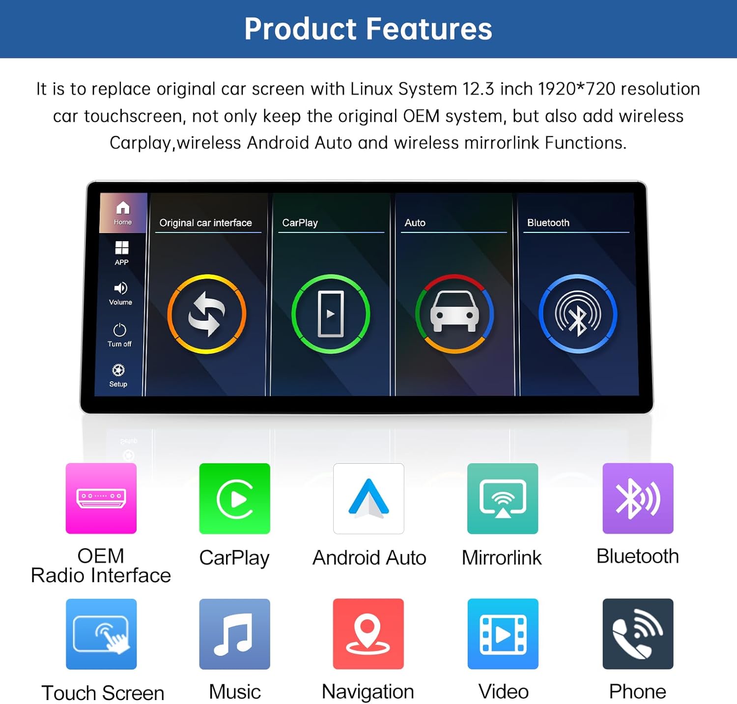 Detalle de Road Top 12.3 Inch Ultra-Narrow CarPlay Screen Upgrade for BMW 1 Series F20/F21 and 2 Series F22 (2013-2015)