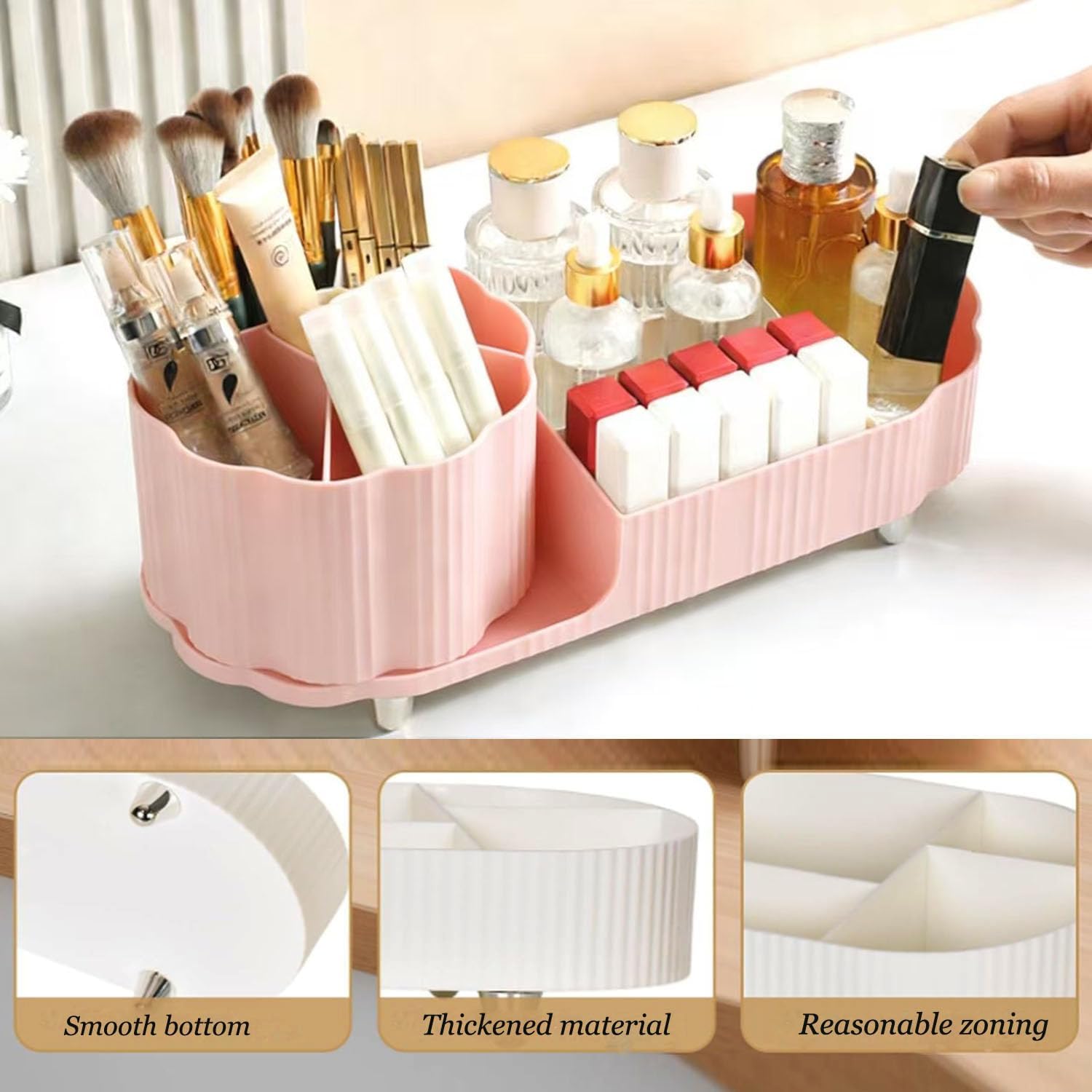 Detalle de Lepat Makeup Organiser: 360° Rotating 2‑in‑1 Cosmetic and Skincare Storage
