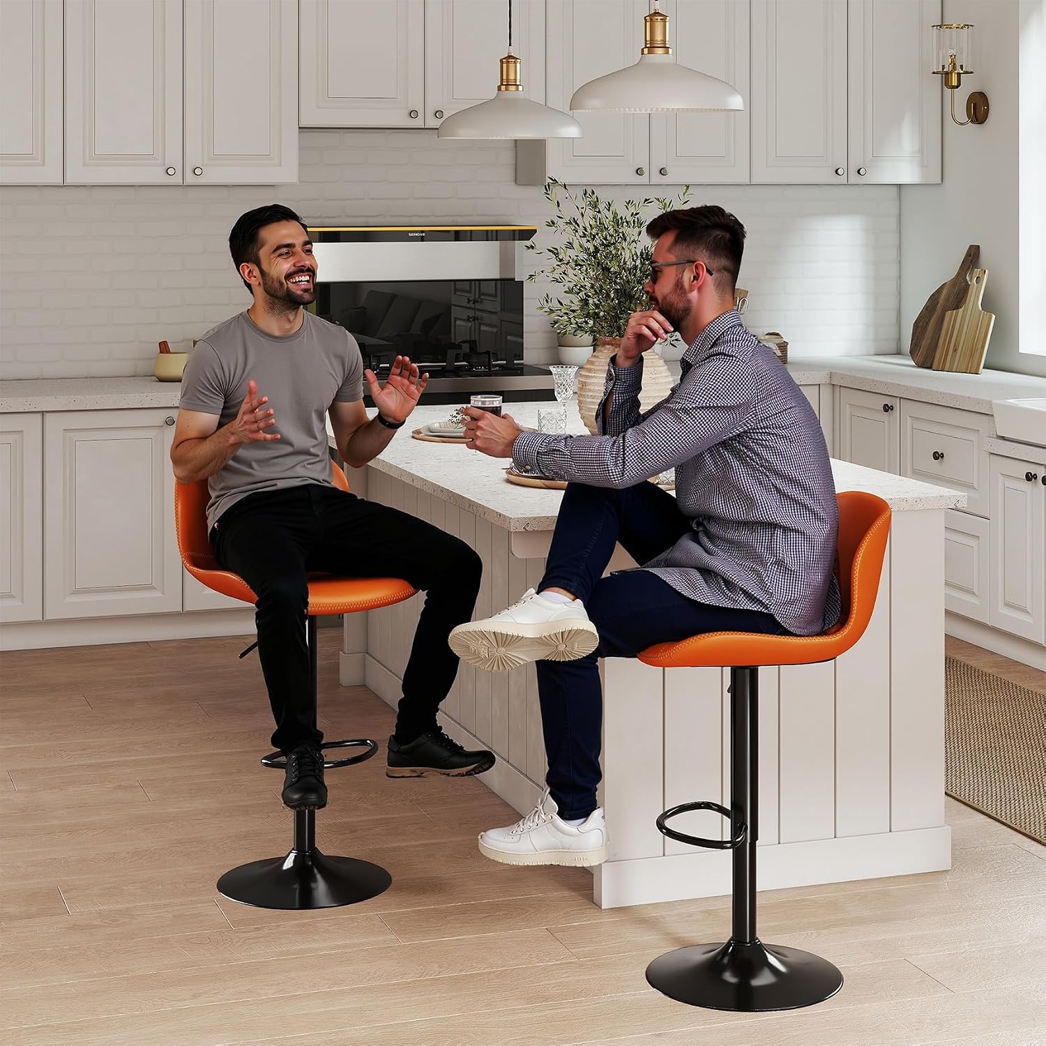 Detalle 2 de Youhauchair YC-8010OR-2PC-EU Bar Stools, Set of 2, Orange PU Leather