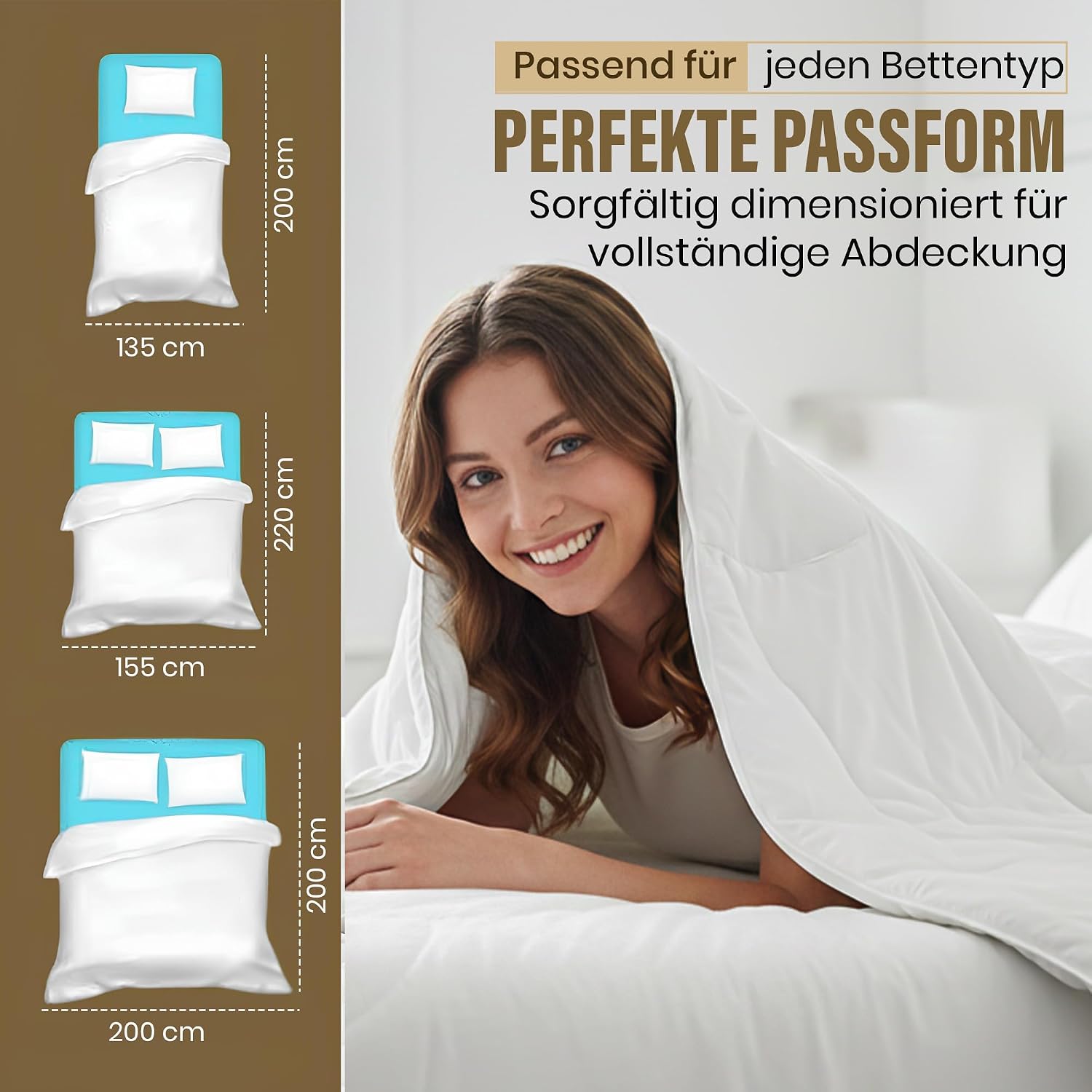 Detalle 2 de Feluna® Camel Hair 4-Season Duvet Set, 135x200 cm, 500 g/m², Cotton Satin