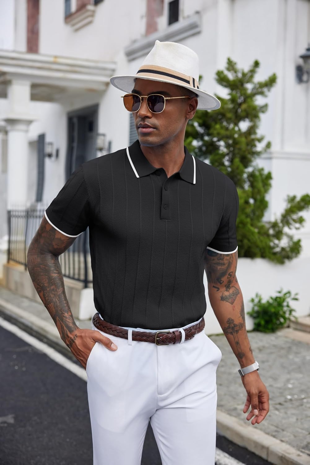 Detalle de COOFANDY Men's Knit Polo Shirt