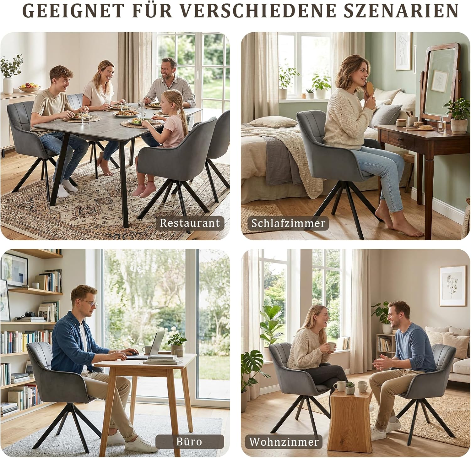 Thumbnail 6 de Goeurvant Esszimmerstühle drehbar 6er Set – graue Polsterstühle mit Metallbeinen