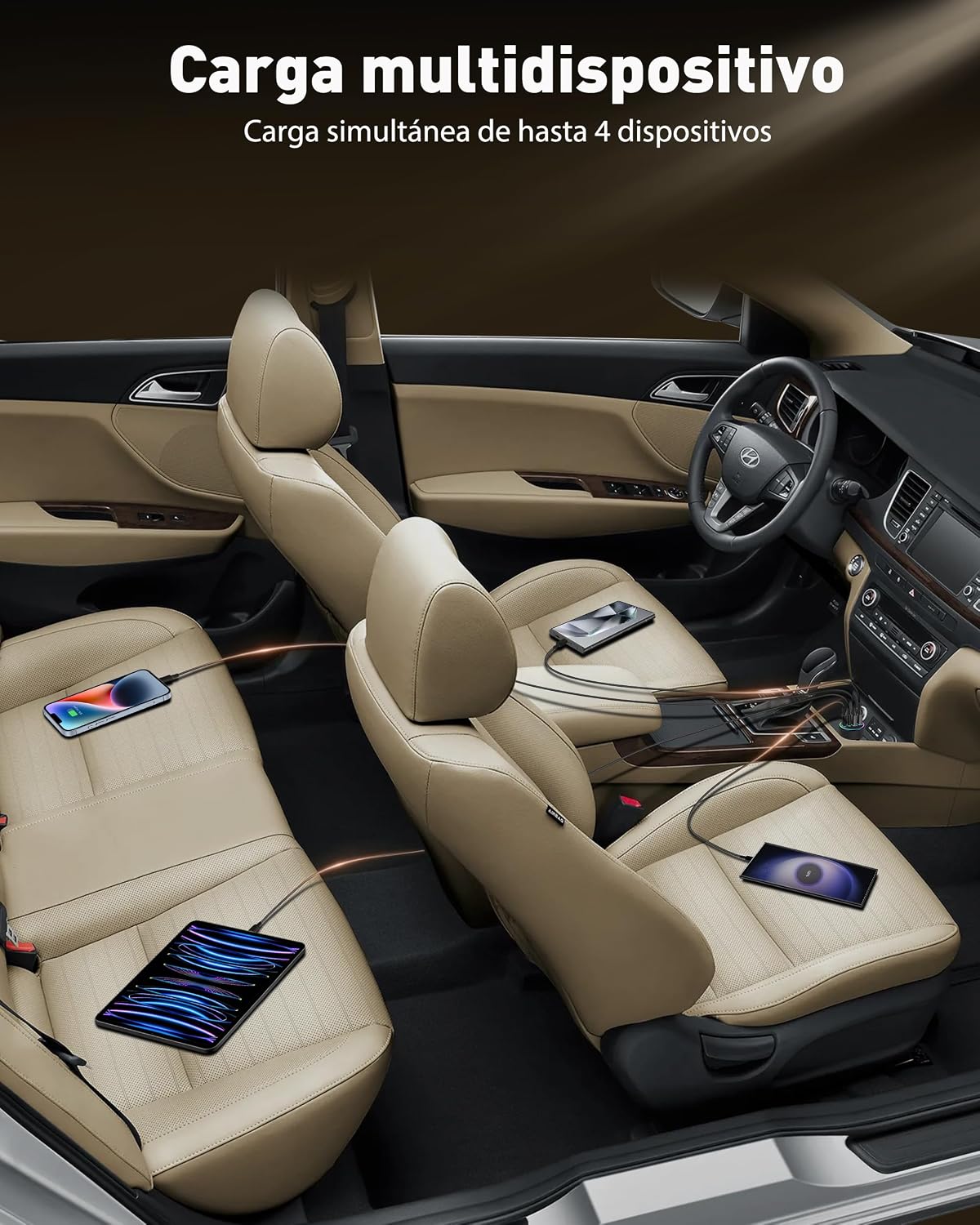 Thumbnail 6 de 4-Puerto 90W Cargador de Coche Dual USB-C/USB-A PD/QC
