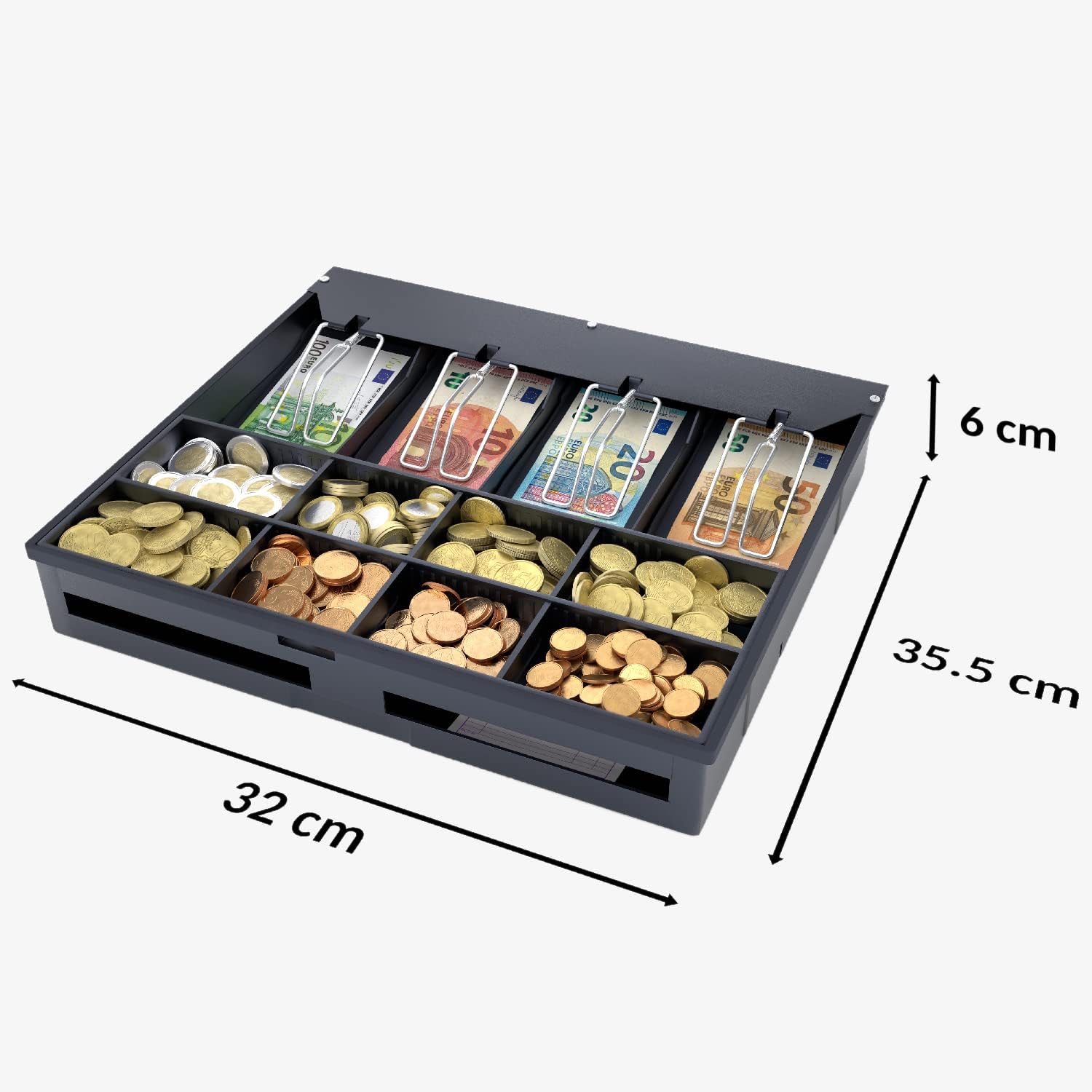 Detalle 1 de ACROPAQ Plateau de tiroir-caisse pour tiroirs-caisse 41 cm (noir) – inserts pièces et billets