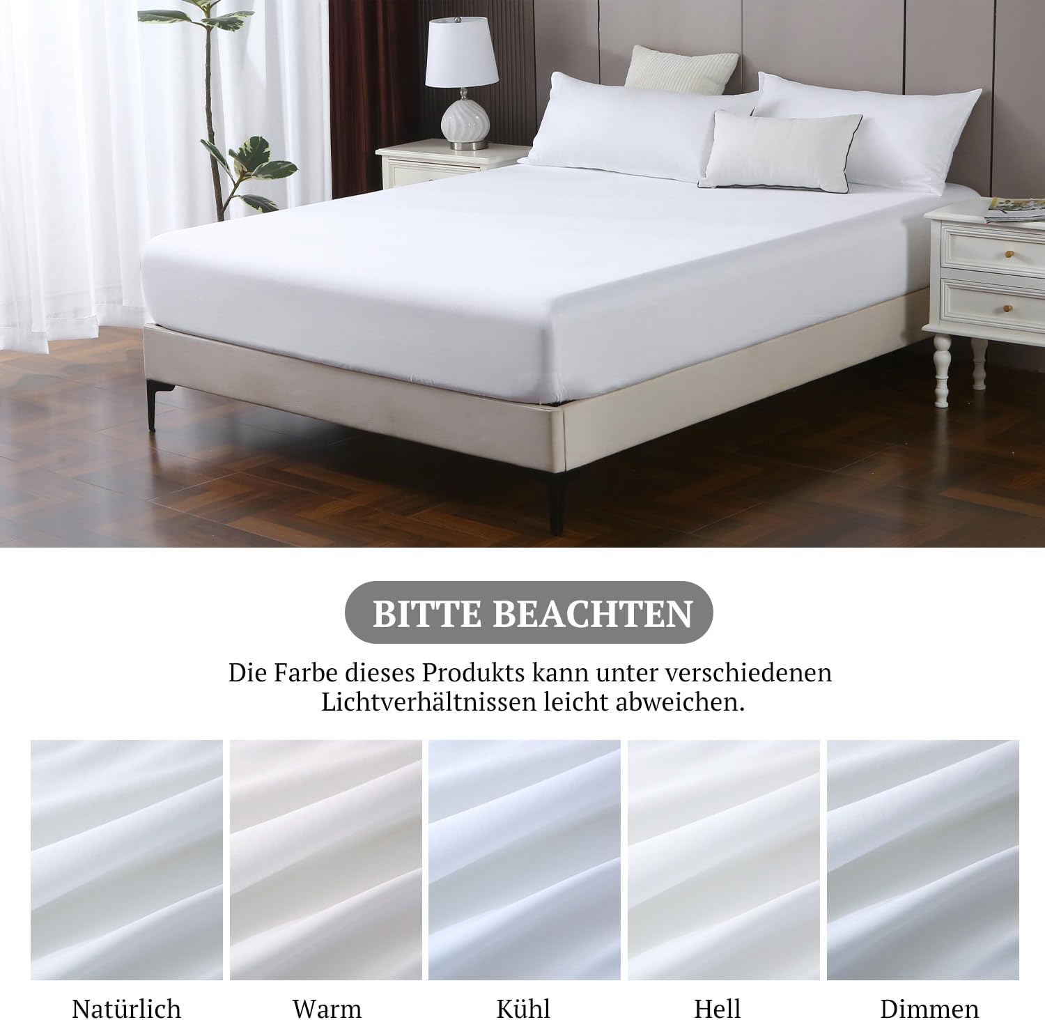 Thumbnail 6 de SOULFUL Satin Spannbettlaken 200x200 cm aus 100% Langstapel-Baumwolle – Öko-Tex, bis 25 cm Matratzhöhe, Weiß
