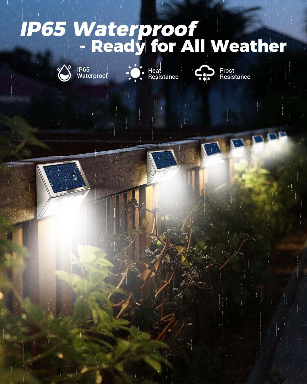 Detalle 2 de Vighep Solar Lights Outdoor Motion Sensor – 6 Pack, Stainless Steel, IP65 Waterproof, 3 Lighting Modes