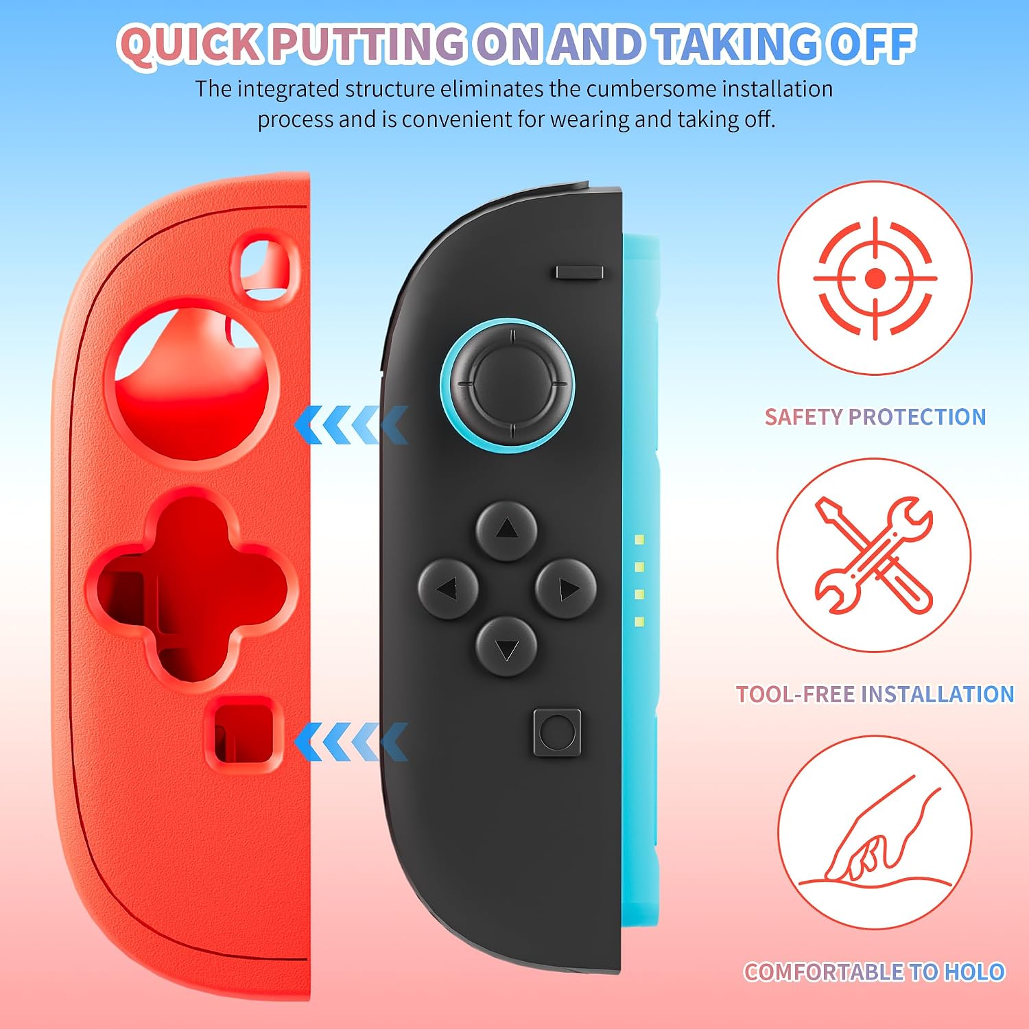 Detalle de FUNDIARY Switch 2 Grip Case, Silicone Controller Cover, Blue and Red