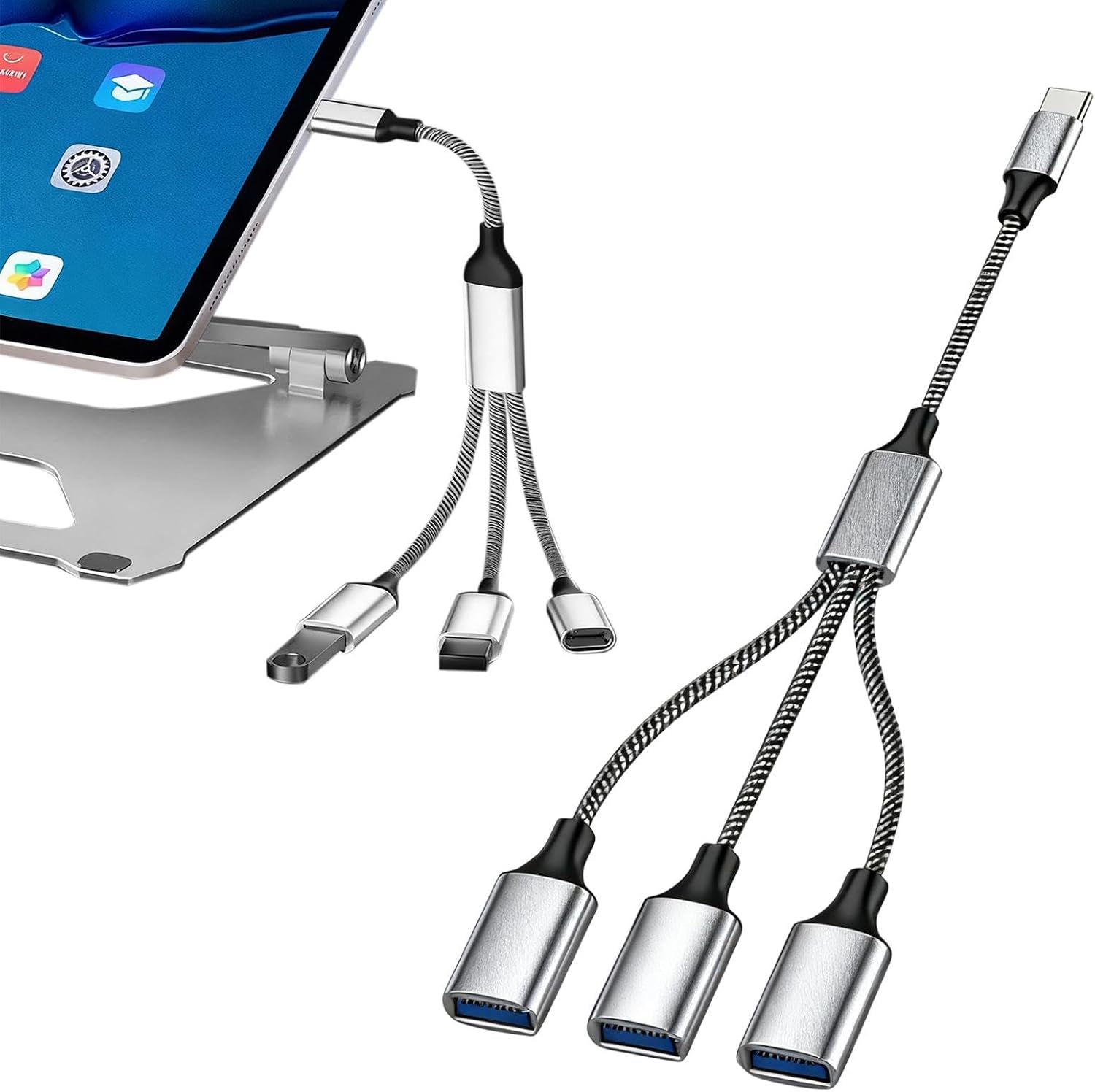 Detalle de USB Splitter with 3 Ports – 1-in-3-Out USB Male to Three Female Extension Hub with Braided Cable