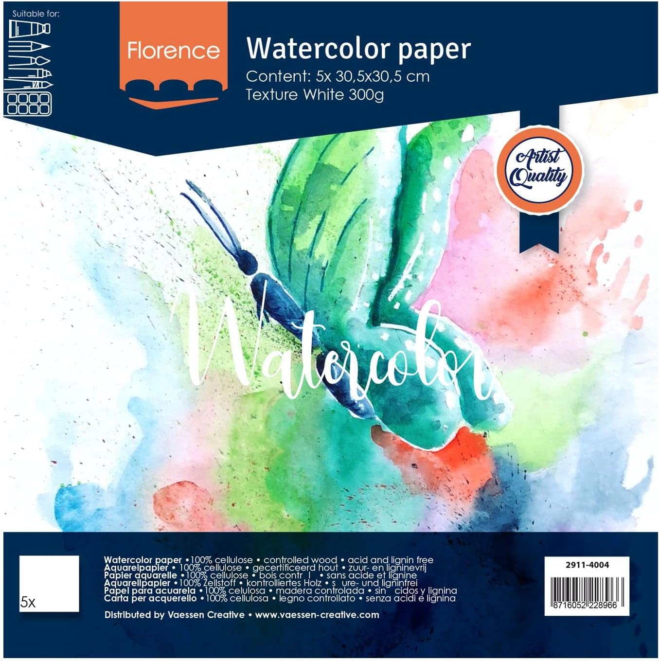 Thumbnail 4 de Vaessen Creative Papier Aquarelle Florence Pressé à Chaud A4 – 100 feuilles, 200 g/m², Blanc Intense