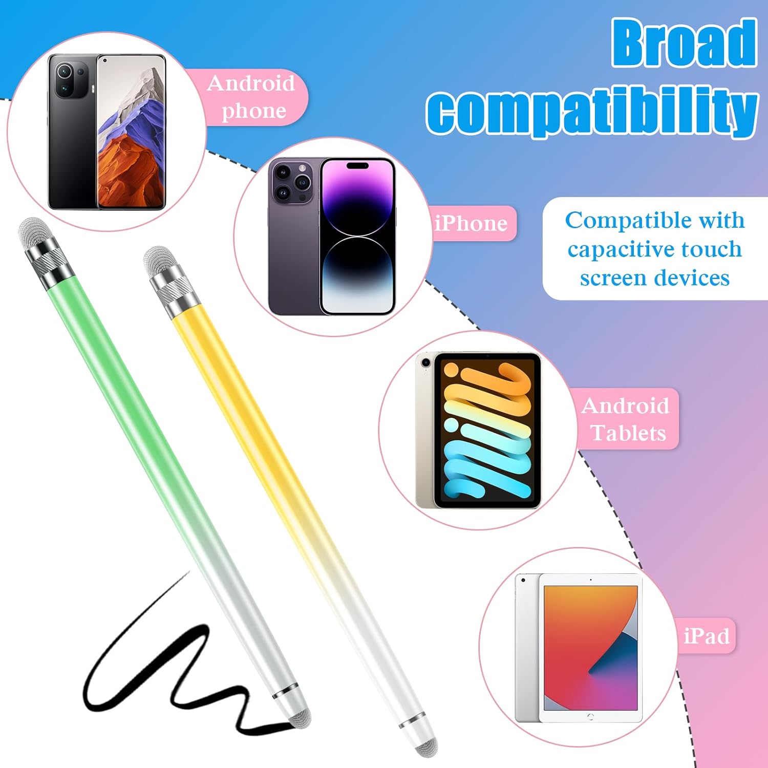 Thumbnail 5 de Bopomofo Tablet Stift Set (5 Stück) Touchscreen Stylus mit Faserkspitze – universell für iPhone, iPad, Android & Tablets