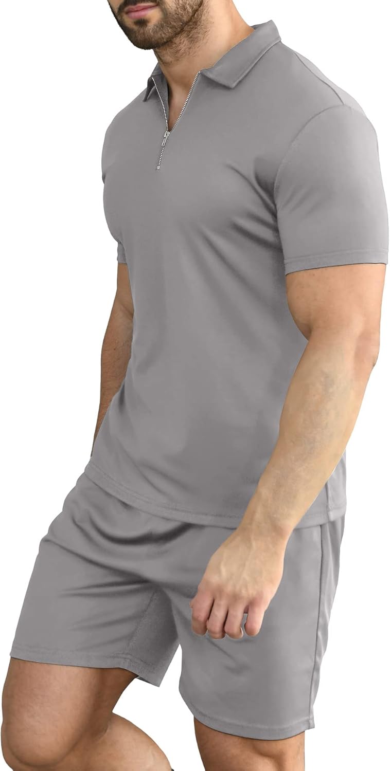 Thumbnail 2 de KUYIGO Herren-Set aus Poloshirt & Shorts (2-teilig) für Sommer, mit Reißverschluss und Kordelzug