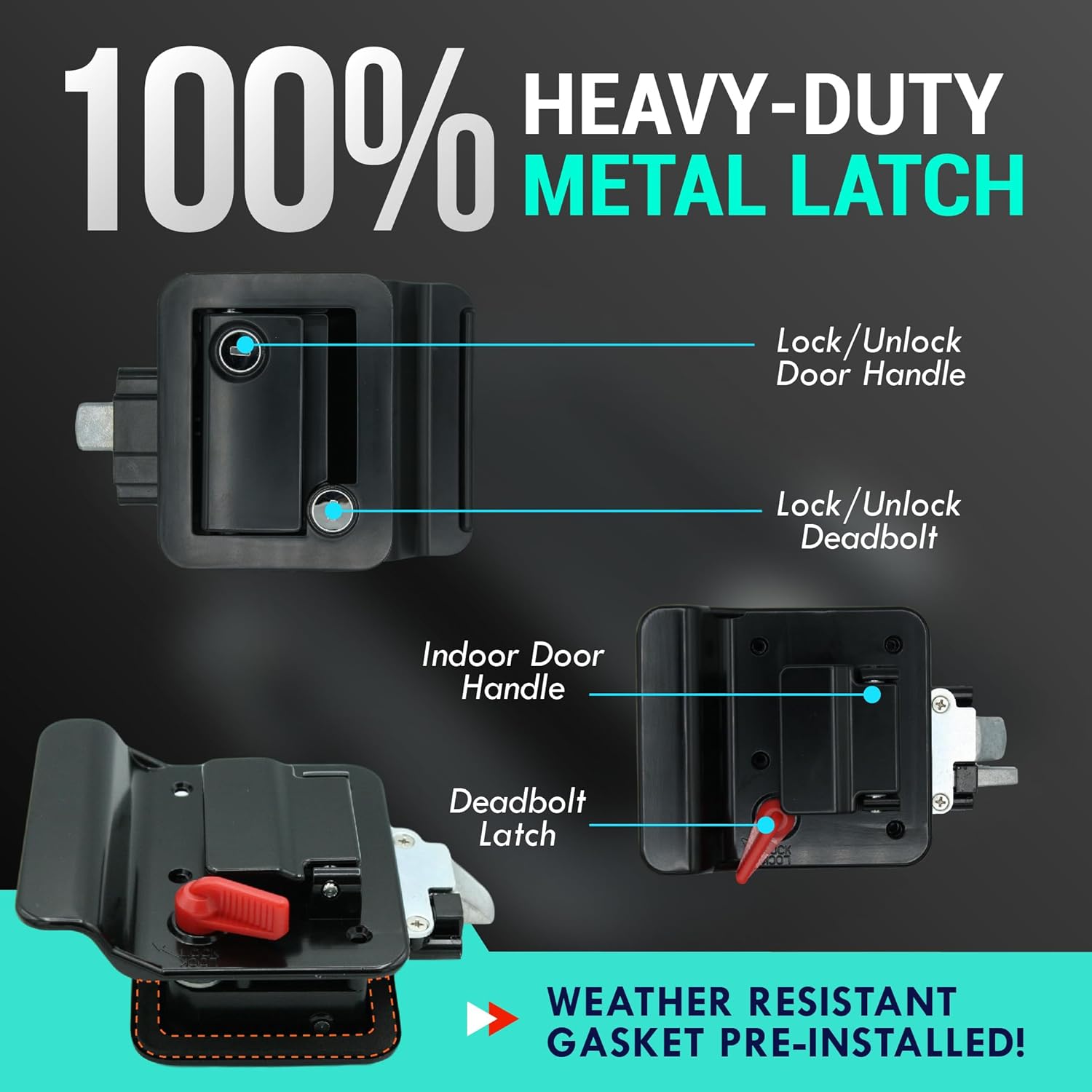 Detalle 2 de LATCH.IT Black RV Door Lock Replacement 2.75" ๐