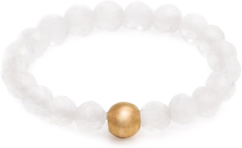 Detalle de BERGERLIN Echter Naturstein Perlen Ring – Unisex Bergkristallring mit vergoldeter Perle, EPI‑Zertifikat