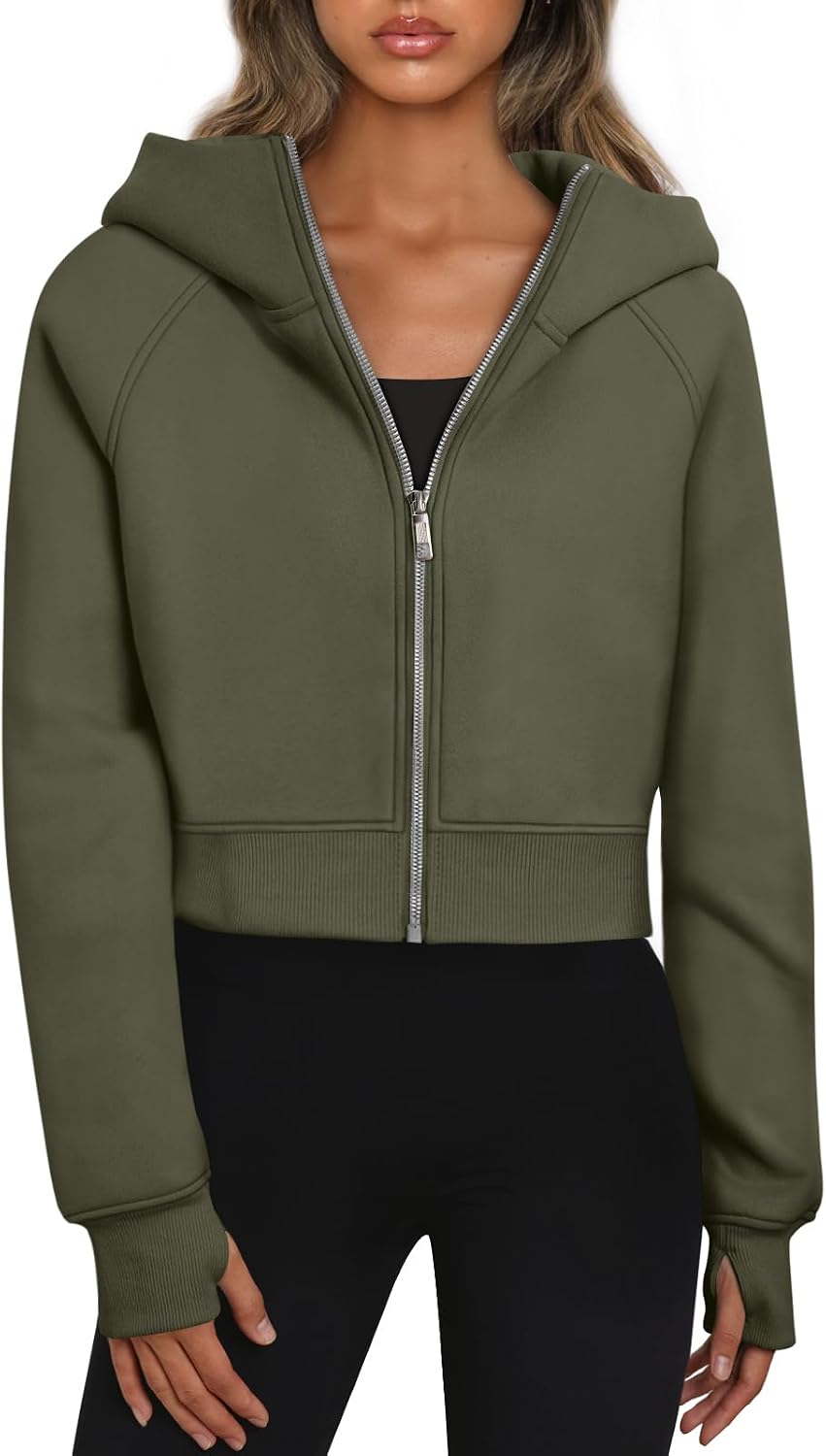 Detalle de Trendy Queen Cropped Zip-Up Hoodie, Polyester-Cotton Blend