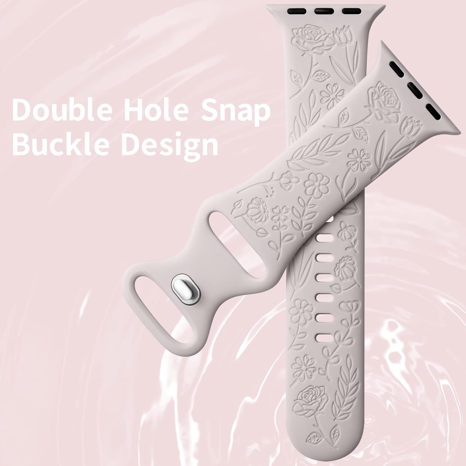 Detalle de Mastten Floral Engraved Silicone Strap for Apple Watch (44–49mm): Rose Garden Style