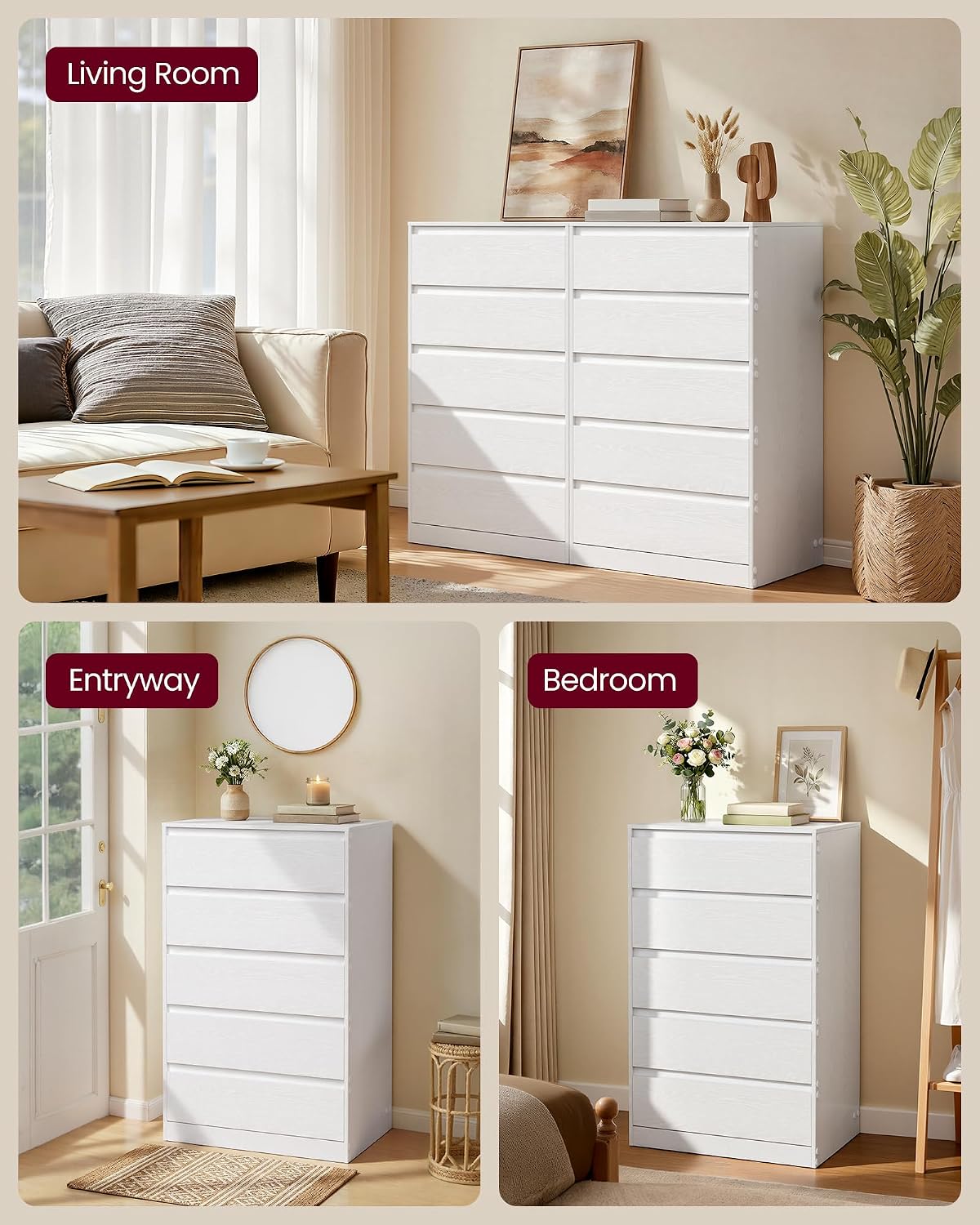 Thumbnail 6 de VASAGLE KAILYN 5-Drawer Chest of Drawers in Snow White (LTS605WE01) – Slim, Modern Storage