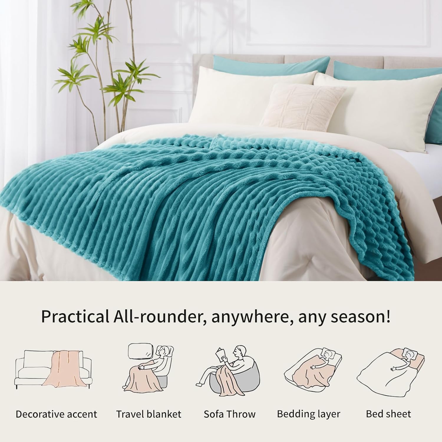 Thumbnail 5 de RUIKASI Kuscheldecke Türkis (150x200 cm) – flauschige Fleece- und Couchdecke für Wohnzimmer & Sofa