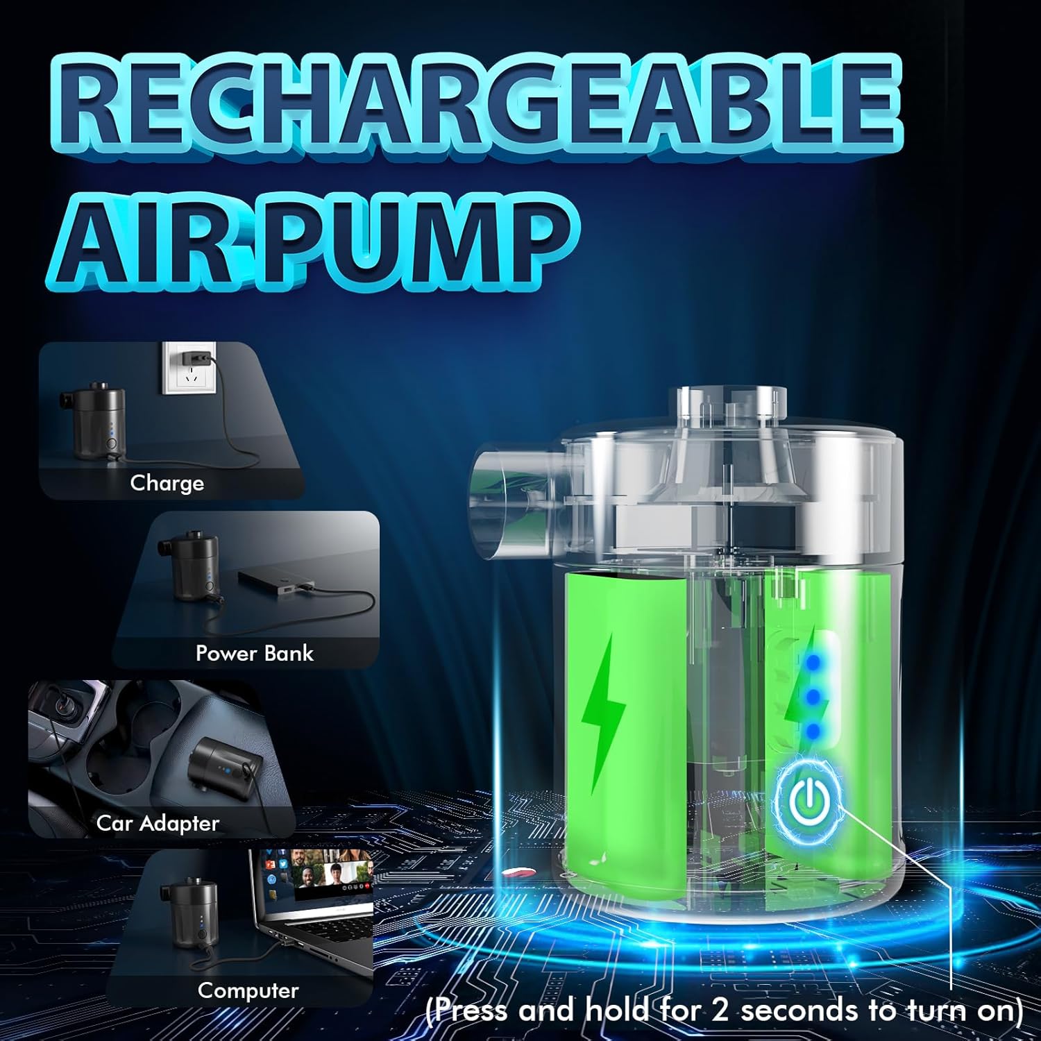 Thumbnail 2 de Mojimdo Portable Electric Air Pump for Inflatables – Rechargeable mini pump with 4 nozzles