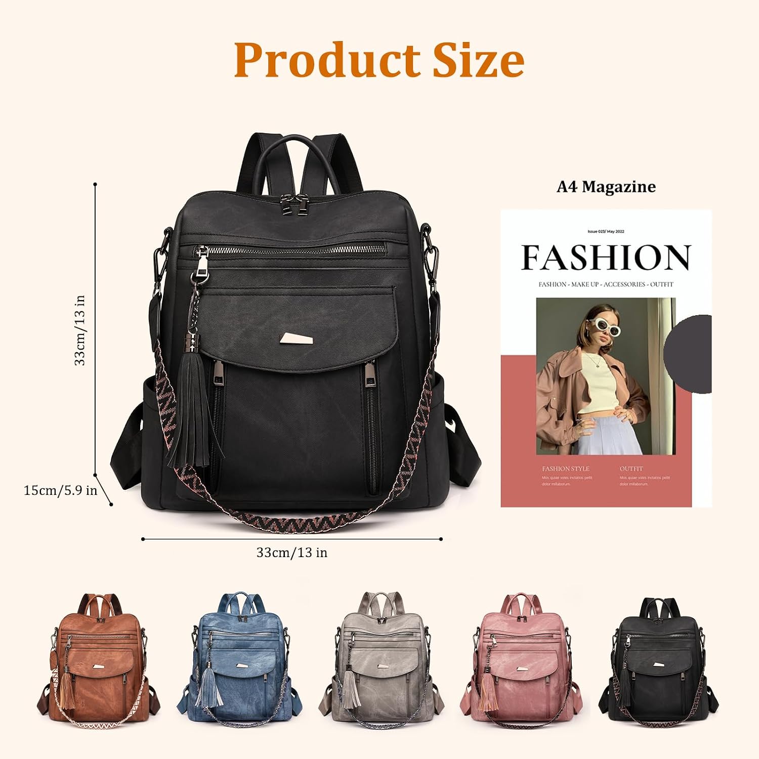 Thumbnail 1 de Puwuzixi Backpack for Women: Fashion PU Leather, Multi‑Pocket Daypack with 4 Carry Styles