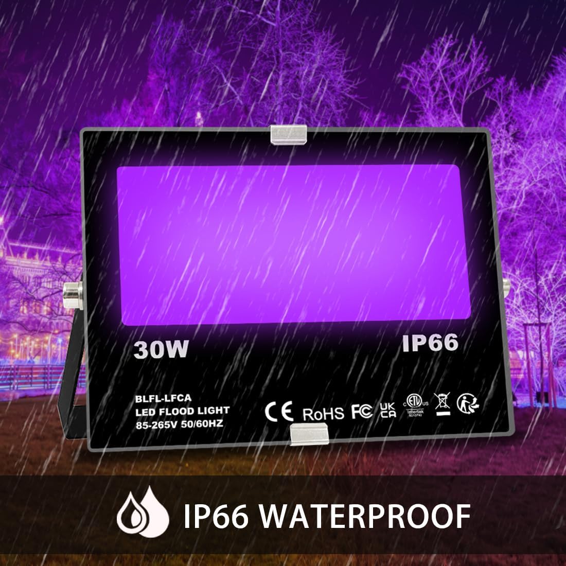 Detalle 2 de MELPO 30W LED Black Light Flood Lights, 4-Pack, IP66, 390–395 nm