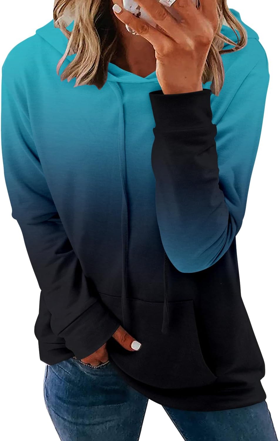 Thumbnail 5 de onlypuff Women's Drawstring Pullover Hoodie with Long Sleeves and Kangaroo Pocket